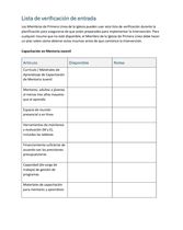 Lista de verificación de entrada - Mentoría para la Juventud